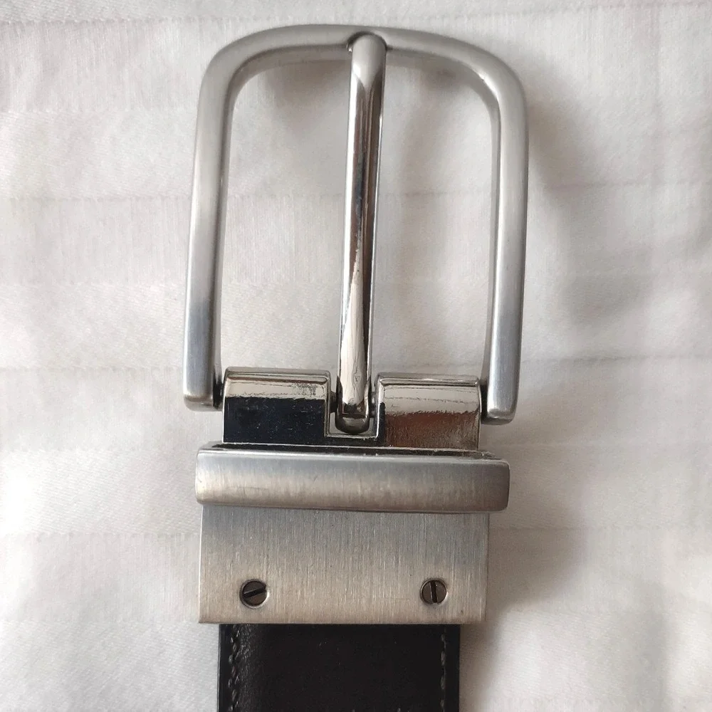 Perry Ellis Youth Reversible‎ Leather Belt Silver Buckle 26/65